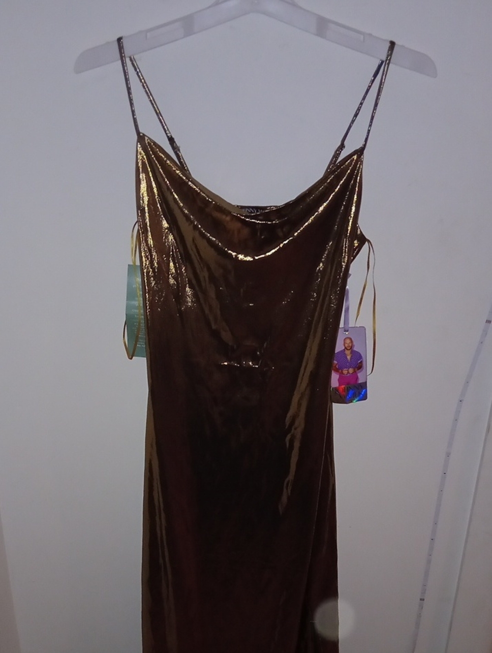 Johnny Wujek Metallic Brown- Goldish Slip Dress with Cowl Neck Size S